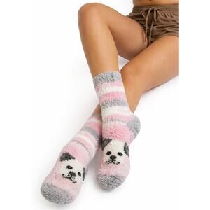 Pink & Gray Cozy Fuzzy Socks with Dog Print